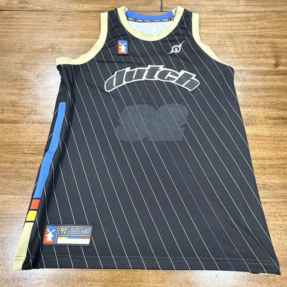 Dutch Bros Coffee Men's S Black Pinstripe Jersey Tank Logo